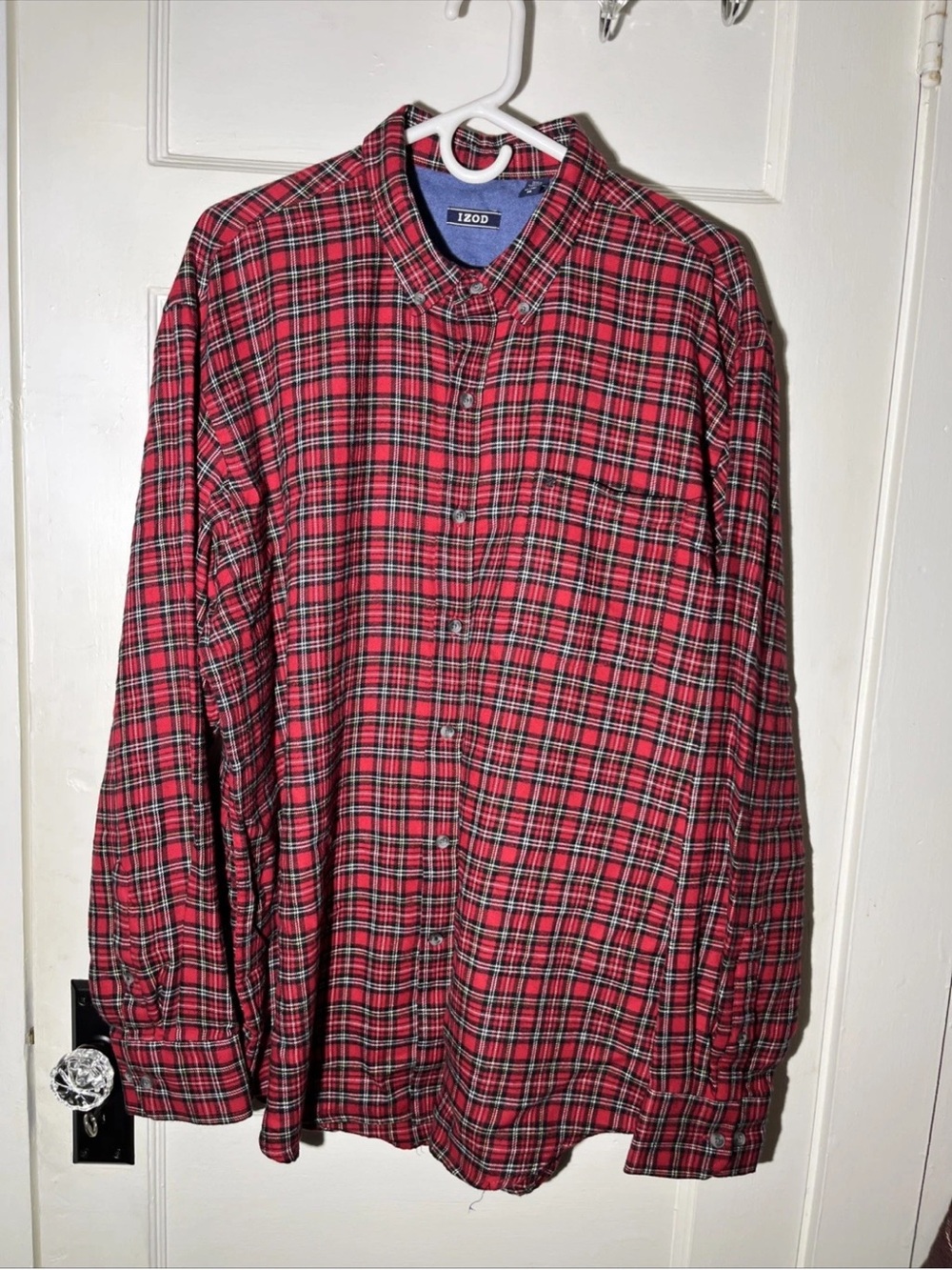 Men’s Flannel Shirts Size XL IZOD Red Plaid Long Sleeve